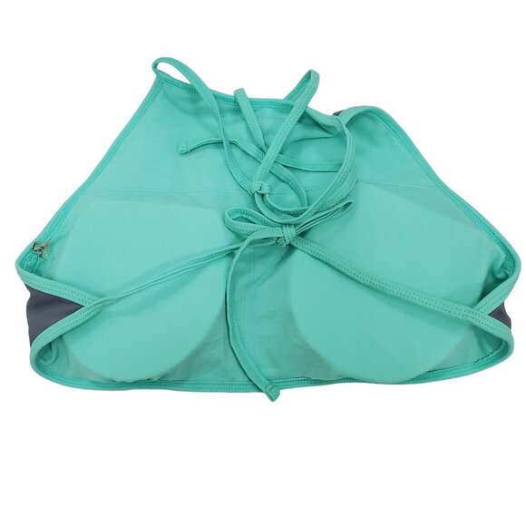 O'Rageous Women's Gray Mint Lazer Cut High Neck Tie Back Swim Bikini Top Sz L - Picture 2 of 6